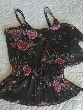 Wet Seal Black Floral Ruffled Camisole